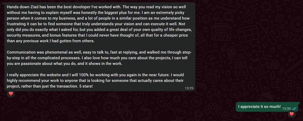 Client testimonial screenshot